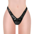 Little Secret Faux Leather Thong Tucking Gaff Panties Black