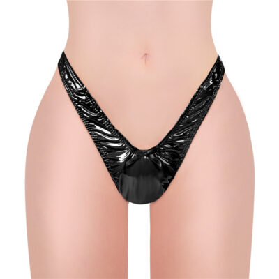 Little Secret Faux Leather Thong Tucking Gaff Panties Black