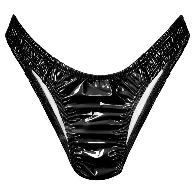 Little Secret Faux Leather Thong Tucking Gaff Panties Black