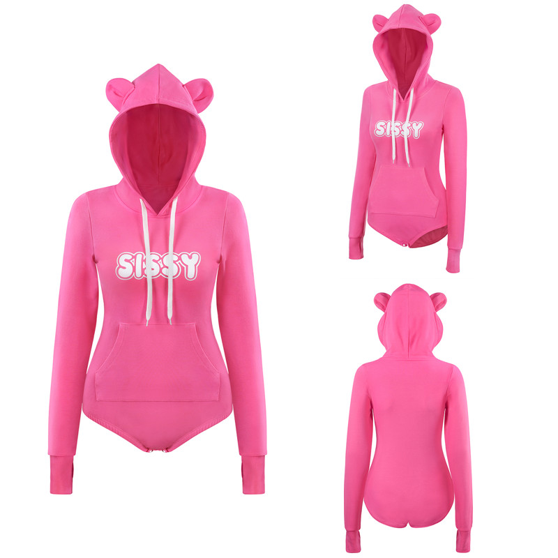 Cozy SissyUniversity Bear Hoodie Sweatshirt Onesie Hot Pink