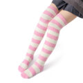 Coral Fleece Knee High Long Striped Socks 2 Pairs Set ?C Blue & Pink