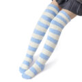 Coral Fleece Knee High Long Striped Socks 2 Pairs Set ?C Blue & Pink