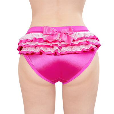Pretty Satin Ruffled Lace Bow Panties Hot Pink