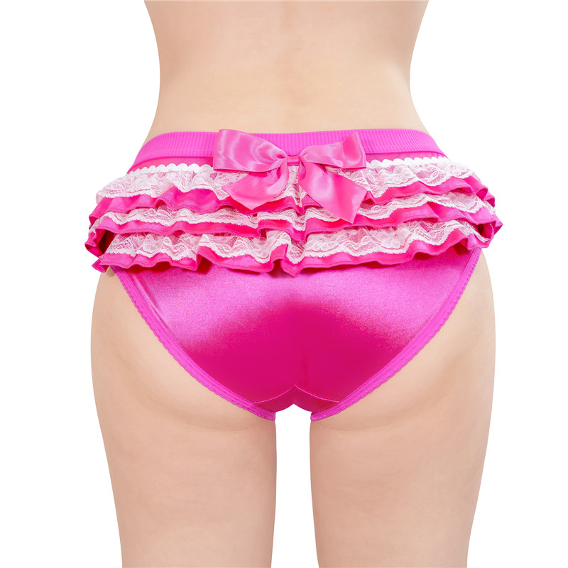 Pretty Satin Ruffled Lace Bow Panties Hot Pink