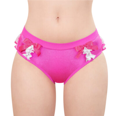 Pretty Satin Ruffled Lace Bow Panties Hot Pink