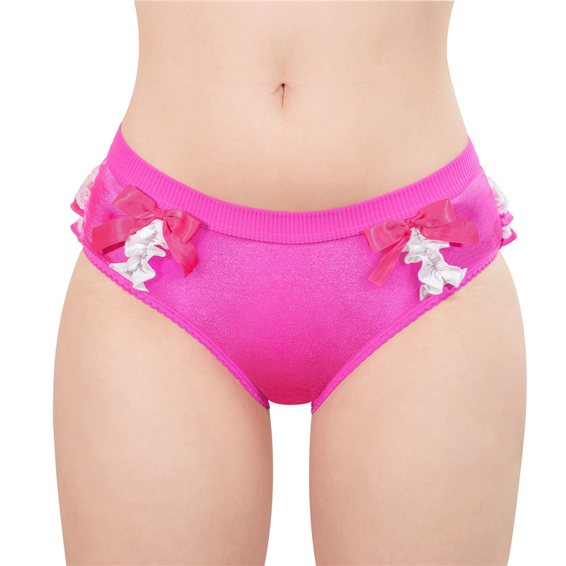 Pretty Satin Ruffled Lace Bow Panties Hot Pink