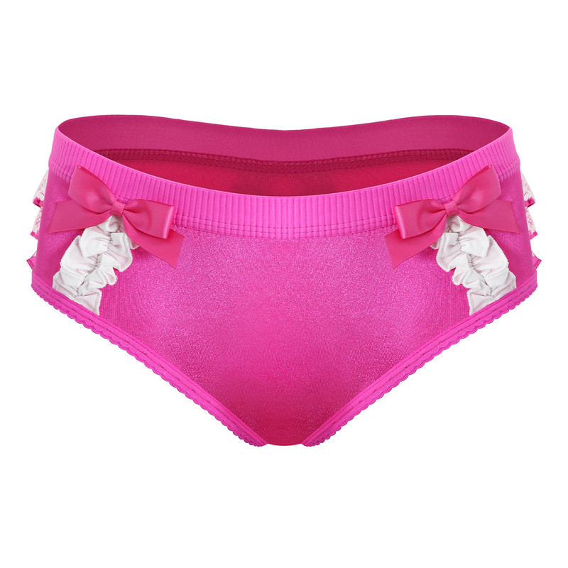 Pretty Satin Ruffled Lace Bow Panties Hot Pink