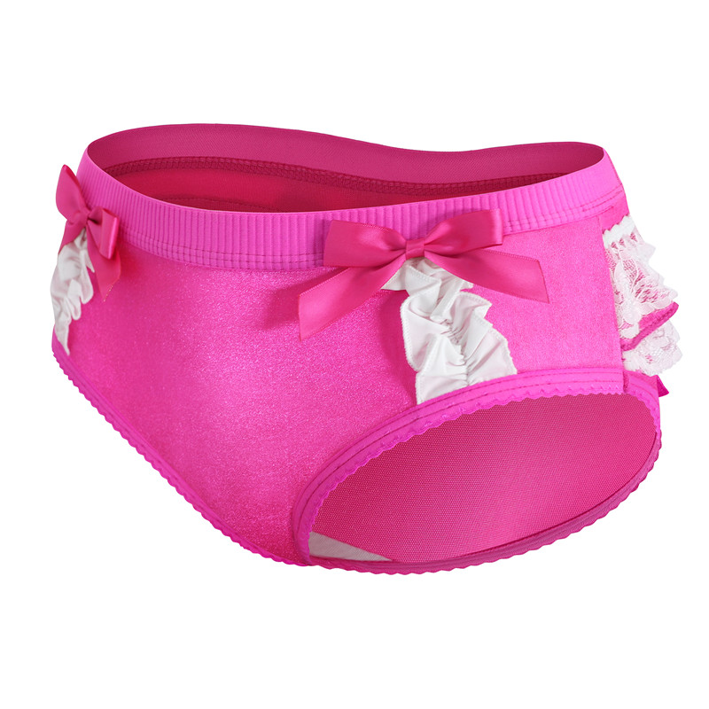 Pretty Satin Ruffled Lace Bow Panties Hot Pink