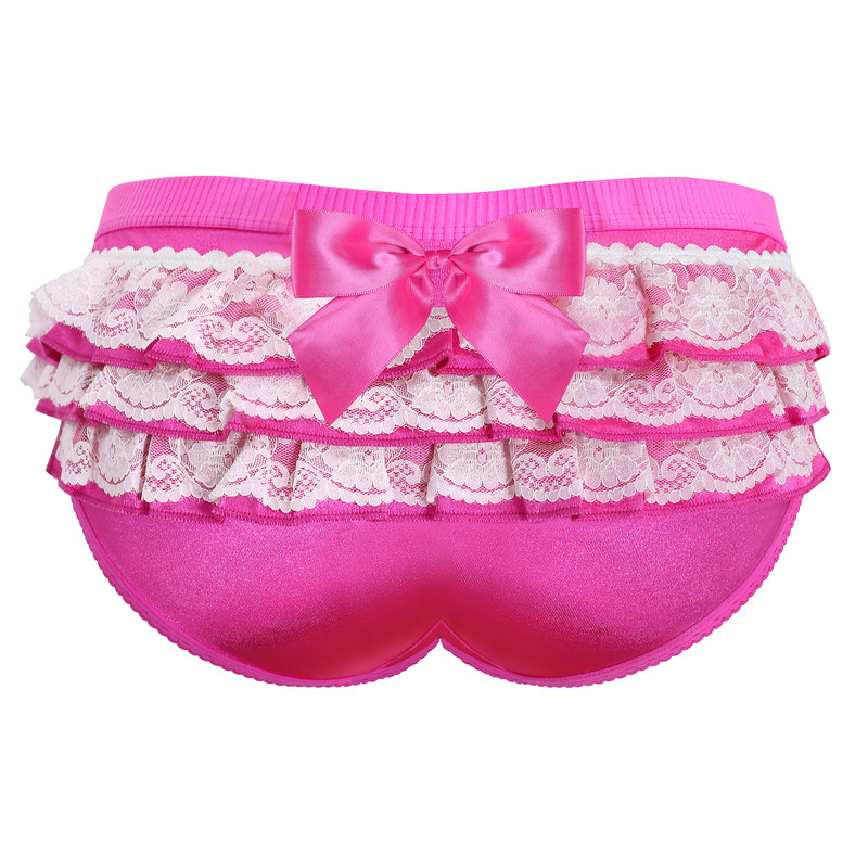 Pretty Satin Ruffled Lace Bow Panties Hot Pink