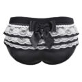 Pretty Satin Ruffled Lace Bow Panties Black