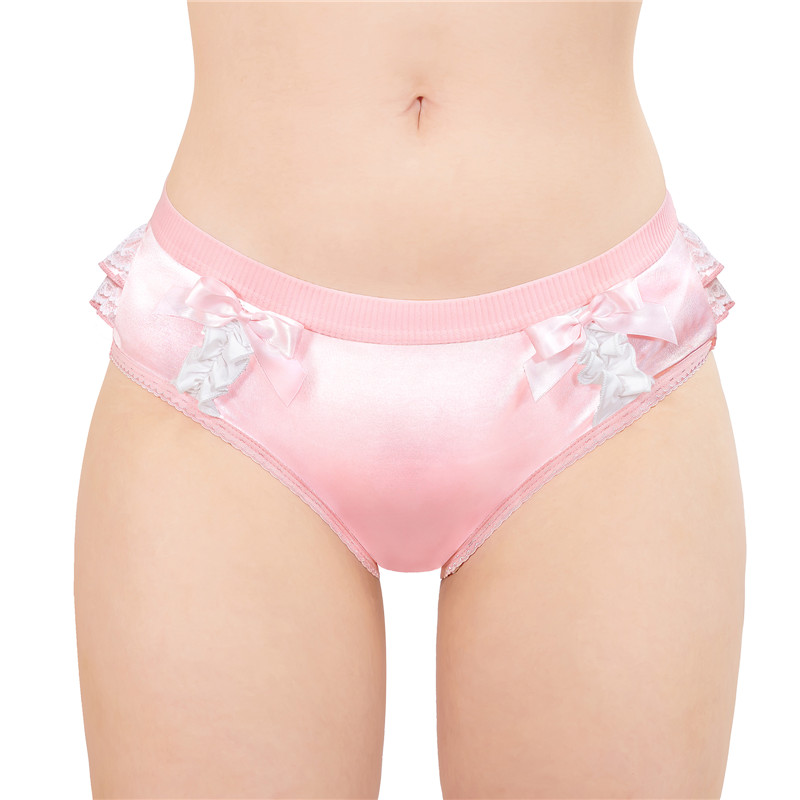 Pretty Satin Ruffled Lace Bow Panties Pink