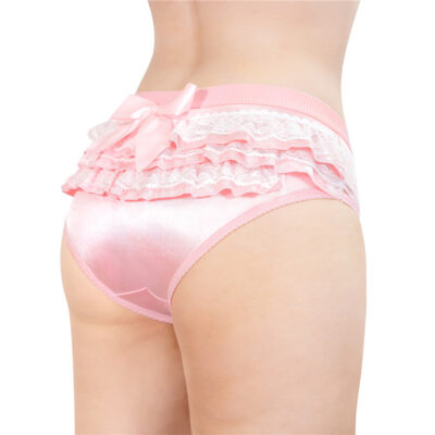 Pretty Satin Ruffled Lace Bow Panties Pink