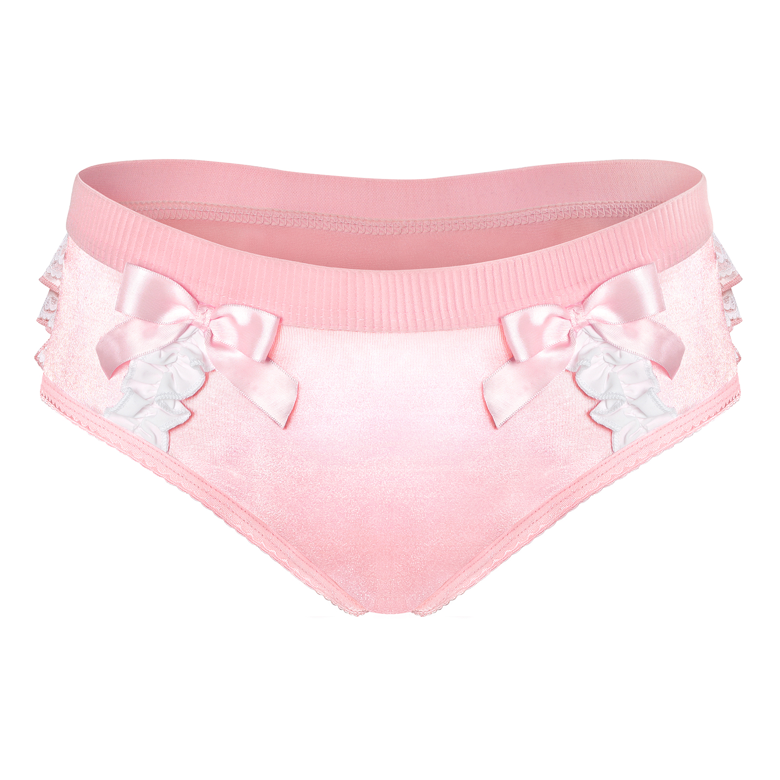 Pretty Satin Ruffled Lace Bow Panties Pink