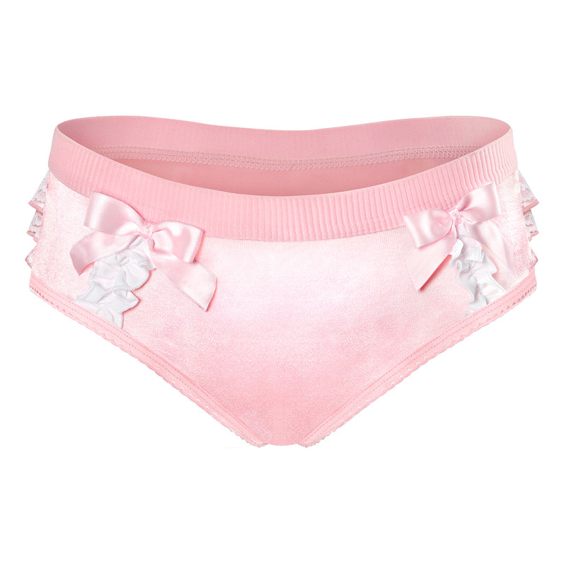 Pretty Satin Ruffled Lace Bow Panties Pink