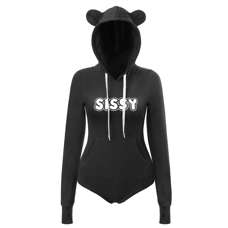 Cozy SissyUniversity Bear Hoodie Sweatshirt Onesie Black
