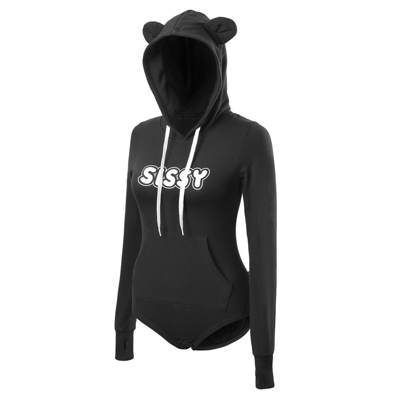 Cozy SissyUniversity Bear Hoodie Sweatshirt Onesie Black