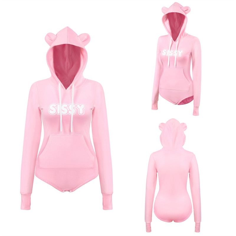 Cozy SissyUniversity Bear Hoodie Sweatshirt Onesie Pink