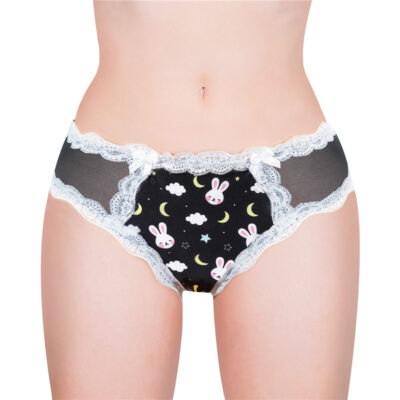 Snuggle Bunny Pattern Mesh Tucking Gaff Panties Black
