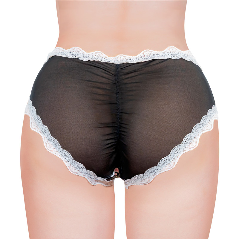 Snuggle Bunny Pattern Mesh Tucking Gaff Panties Black