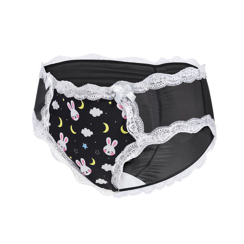 Snuggle Bunny Pattern Mesh Tucking Gaff Panties Black