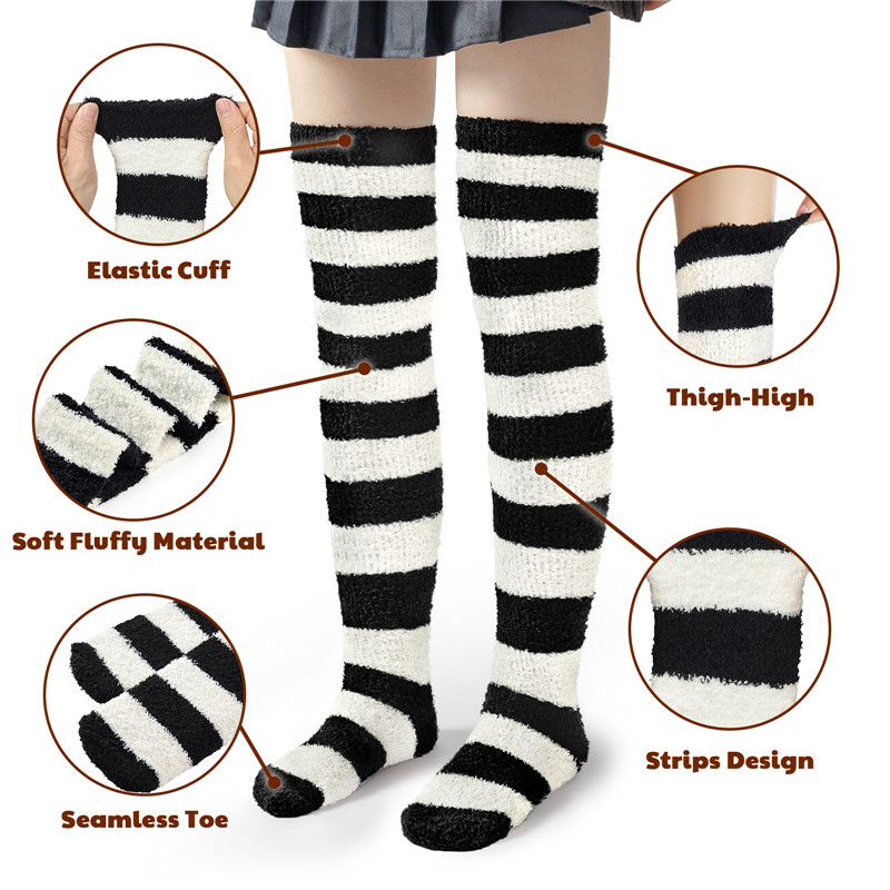 Coral Fleece Knee High Long Heart Pattern Socks 2 Pairs Set – Red & White