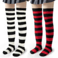 Coral Fleece Knee High Long Heart Pattern Socks 2 Pairs Set – Red & White