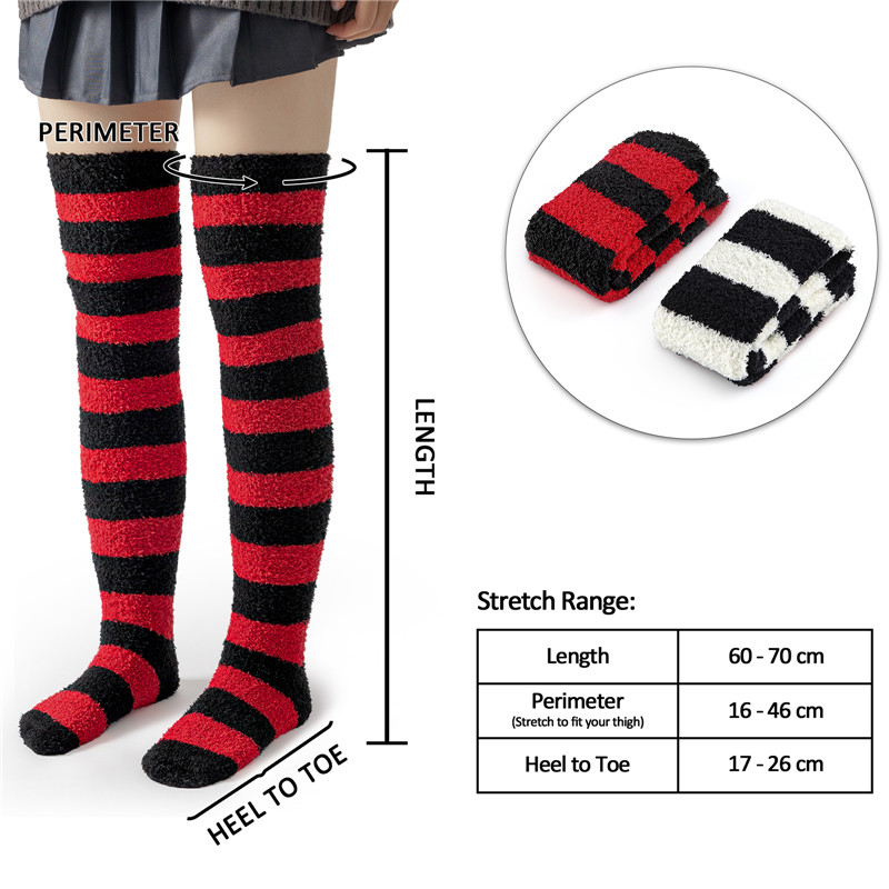 Coral Fleece Knee High Long Heart Pattern Socks 2 Pairs Set – Red & White