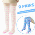 Coral Fleece Knee High Long Heart Pattern Socks 2 Pairs Set ?C Blue & White