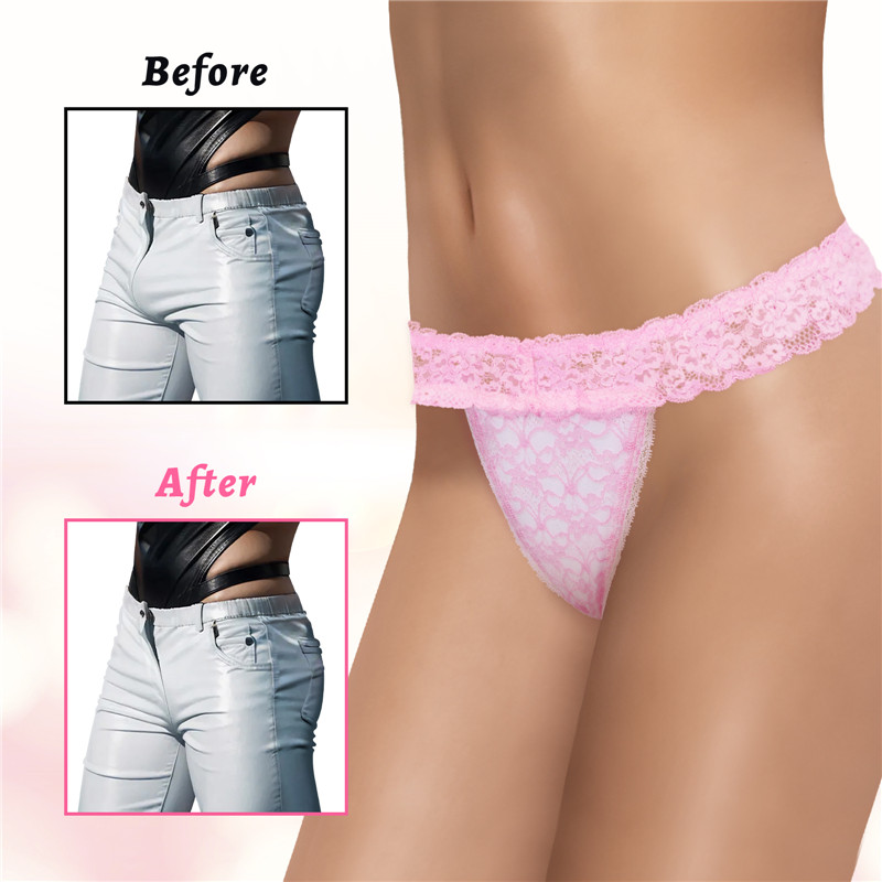 Lace Band Tucking Gaff Thong Panties Pink