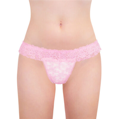 Lace Band Tucking Gaff Thong Panties Pink