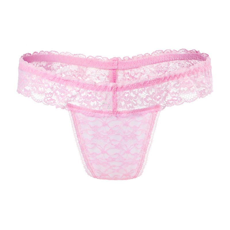 Lace Band Tucking Gaff Thong Panties Pink