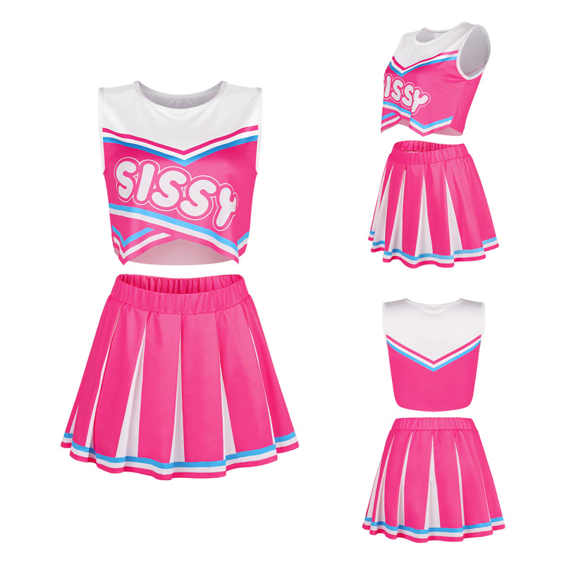 Cheer SissyUniversiry Croptop Mini Skirt Bralette Set Hot Pink