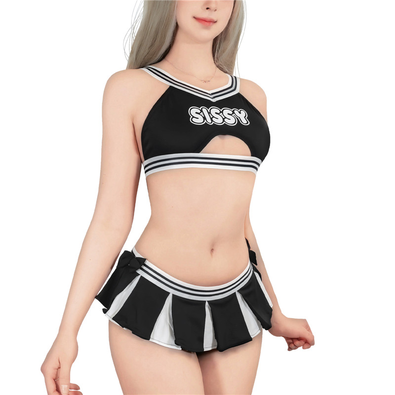 Cheer SissyUniversiry Bralette Skort Set Black