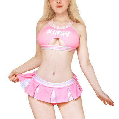 Cheer SissyUniversiry Bralette Skort Set Pink