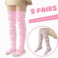 Coral Fleece Knee High Long Heart Pattern Socks 2 Pairs Set ?C Grey & White