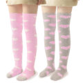 Coral Fleece Knee High Long Heart Pattern Socks 2 Pairs Set – Grey & White