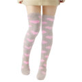 Coral Fleece Knee High Long Heart Pattern Socks 2 Pairs Set ?C Grey & White