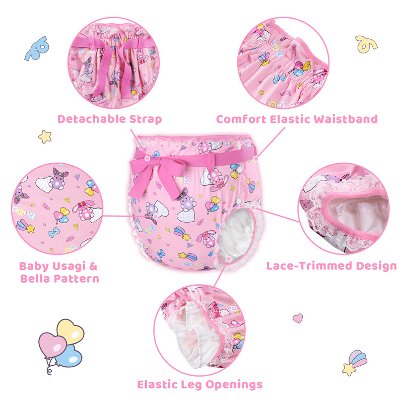 Baby Usagi & Bella Pattern Silky Ribbon Omutsu Japanese Diaper Cover