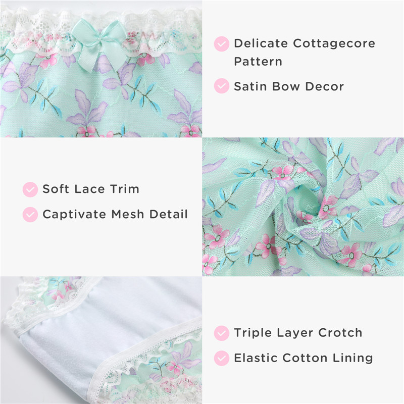 Cottagecore Pattern Tucking Gaff Panties Green