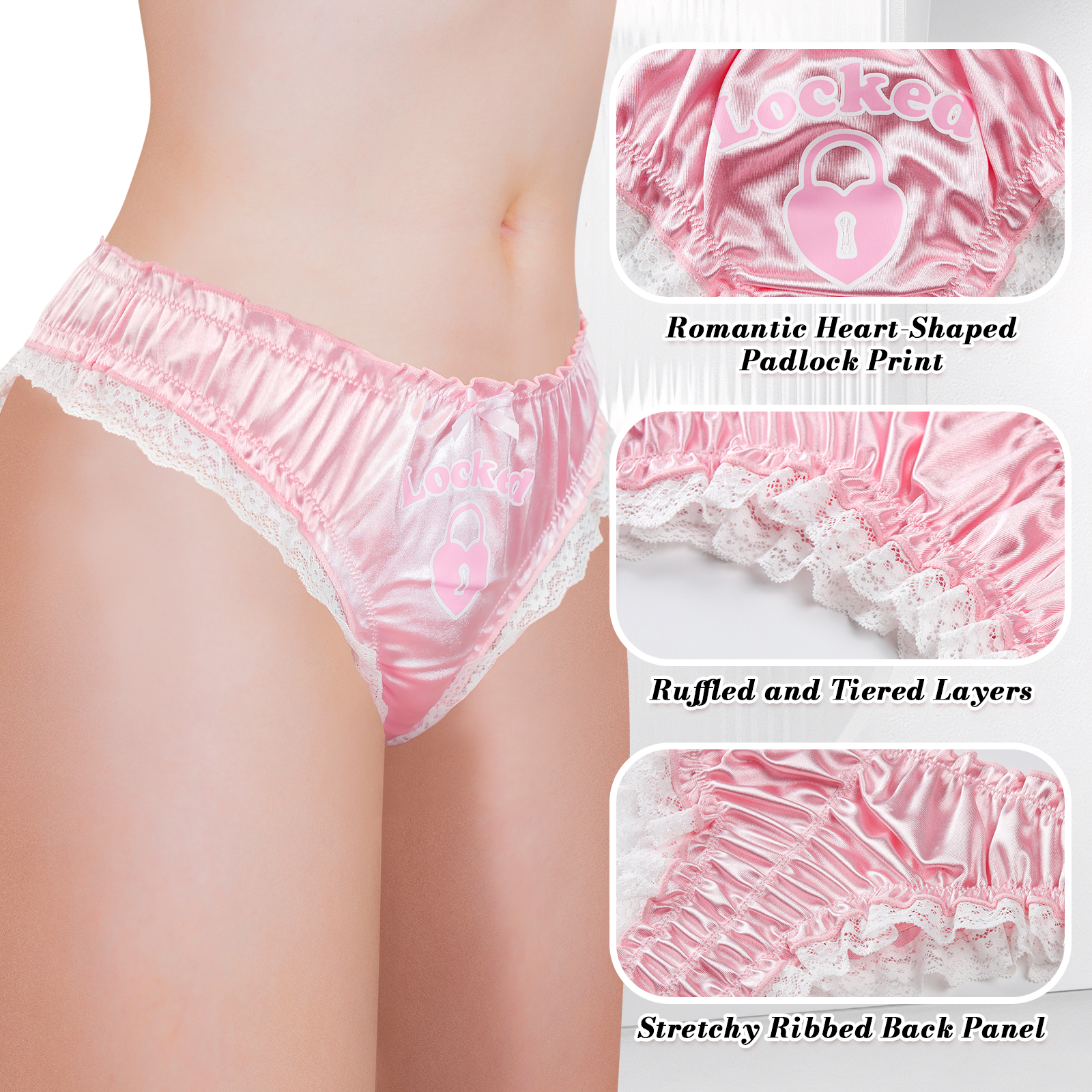 Chastity SissyUniversiry Satin Lace Panties Pink