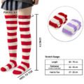 Coral Fleece Knee High Long Striped Socks 2 Pairs Set – Purple & Red