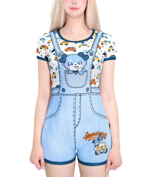 Little Blue Furrytail Racecar Romper Bodysuit