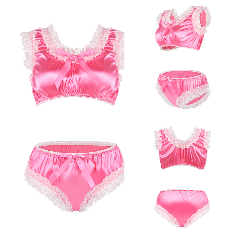 Satin SissyUniversiry Baby Bralette Set Hot Pink