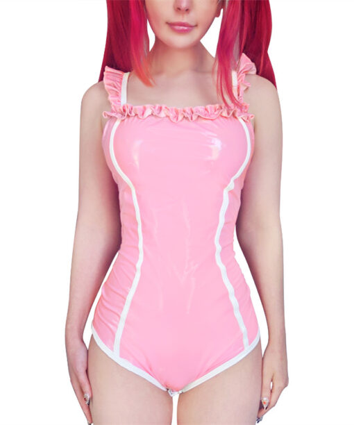 Latex-like Babygirl in Training Onesie Bodysuit