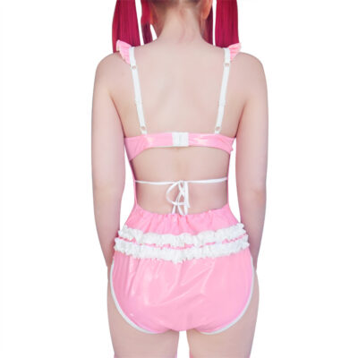 Latex-like Babygirl in Training Onesie Bodysuit