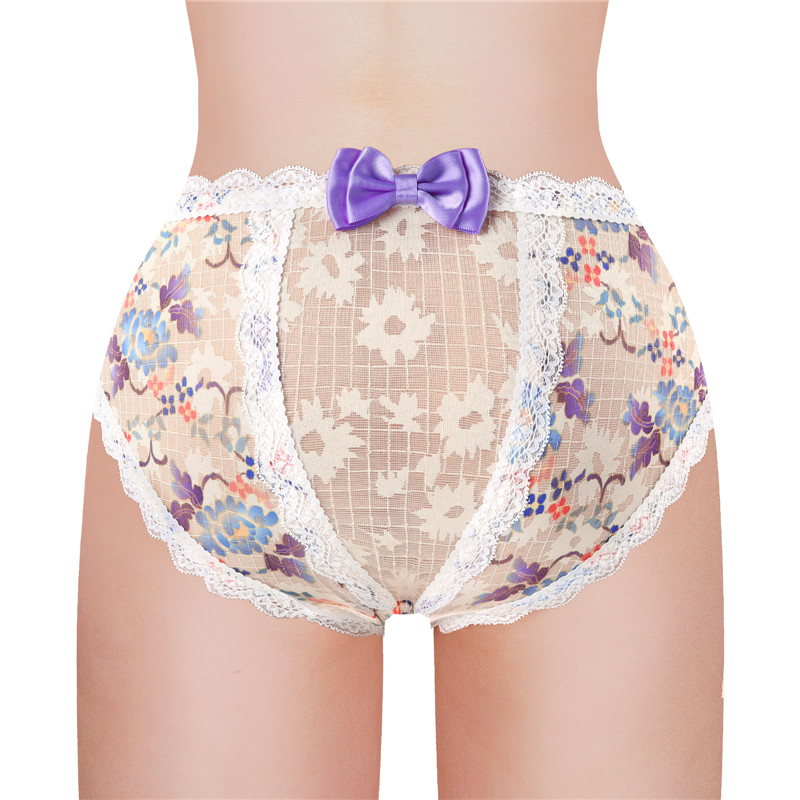 Purple Butterflies Pattern Cheeky Bow Tucking Gaff Panties