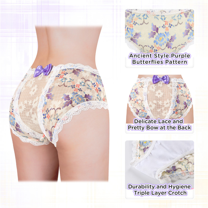 Purple Butterflies Pattern Cheeky Bow Tucking Gaff Panties