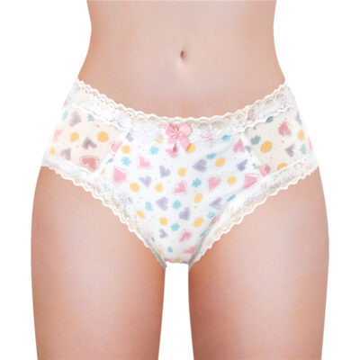 Hearts and Dots Pattern Tucking Gaff Panties