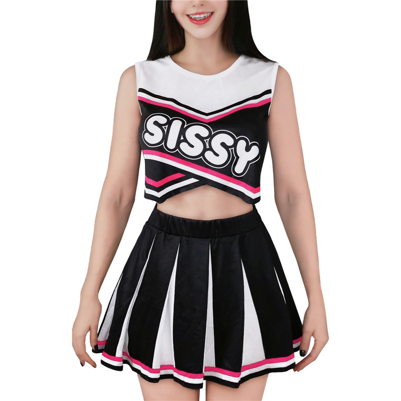 Cheer SissyUniversiry Croptop Mini Skirt Bralette Set Black