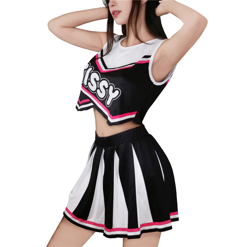 Cheer SissyUniversiry Croptop Mini Skirt Bralette Set Black